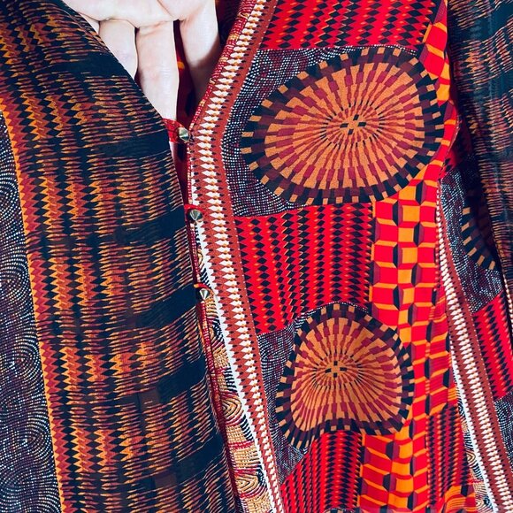 Sans Souci Top Womens S Red Stretch Spiked Buttons Career Artsy - Picture 7 of 12